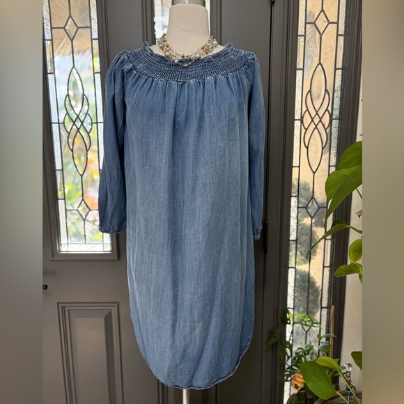 Isabel Maternity Soft Lightweight Chambray Pregnancy Dress On/Off Shoulder XL - Picture 2 of 9